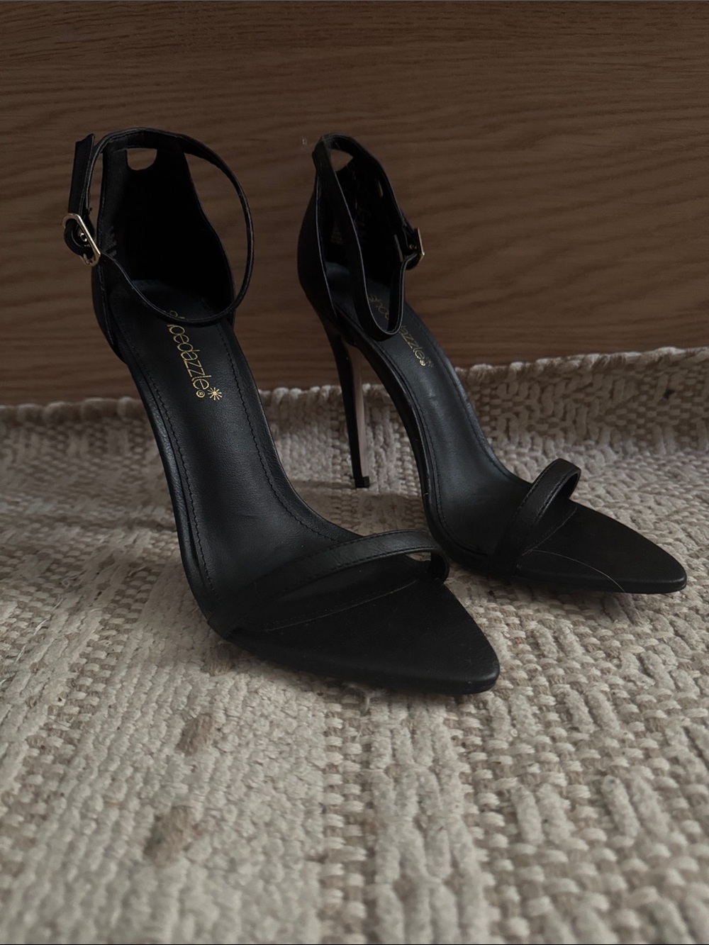 Shoe Dazzle Black Ankle-Strap Stiletto Heels
